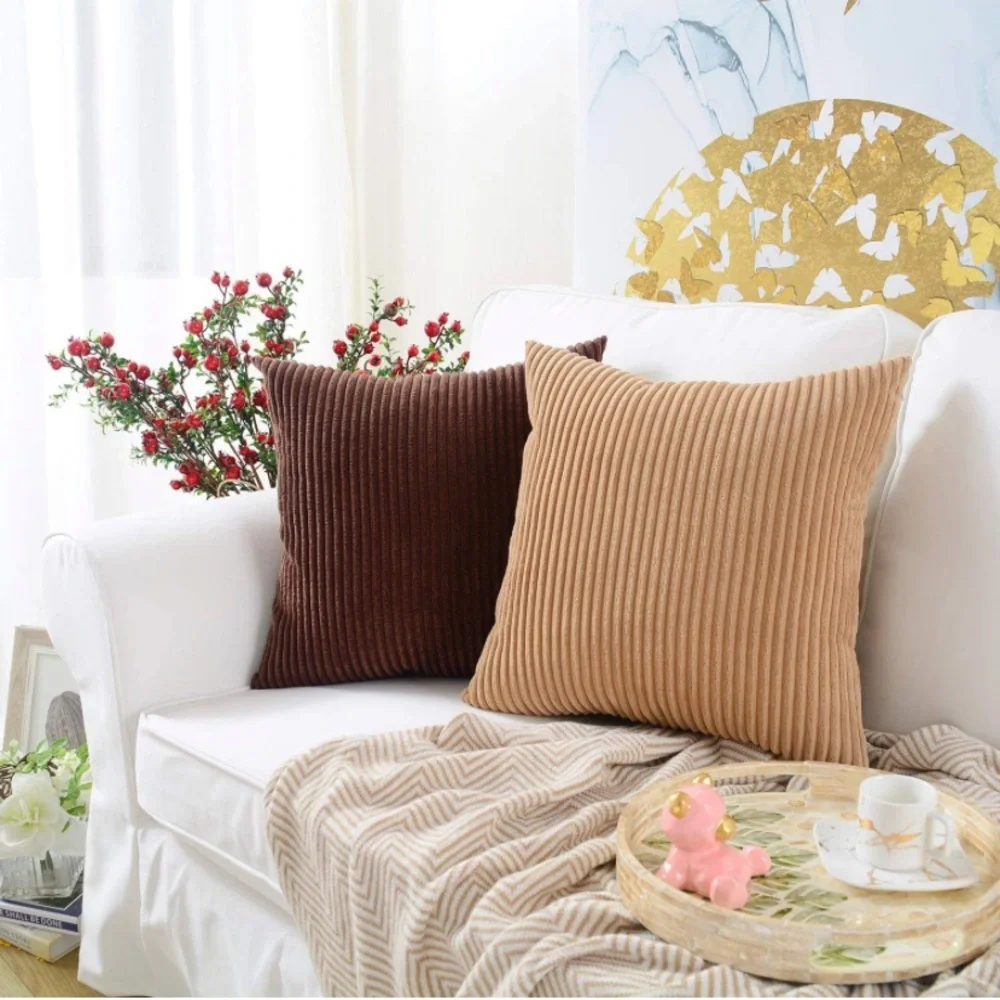 Luxury Home | Rustic Chocolate Brown Soft Corduroy Striped Throw Pillow Covers